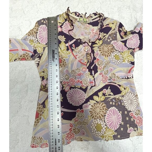 Vintage Loco Lindo Women's Small Ruffle Neck Popover Top Flared Sleeve Blouse - Picture 9 of 10